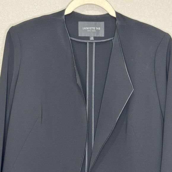 Lafayette 148 New York Open Blazer Size 10 Black Peplum Jacket Career Office - Picture 4 of 7